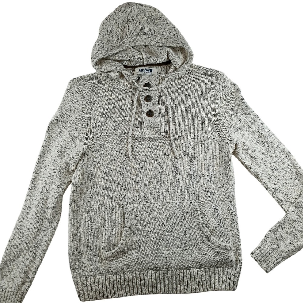 Urban Pipeline Knit Hoodie Sweater Mens Large Oatmeal Henley Pullover YU73S180R